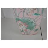 Hand Painted Porcelain Macau Vase with Silk Roses, 21 Inches Tall