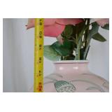 Hand Painted Porcelain Macau Vase with Silk Roses, 21 Inches Tall