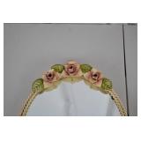 Pair of Vintage Floral Wall Mirrors with Rose Hooks