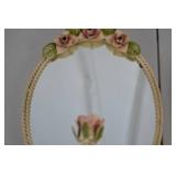 Pair of Vintage Floral Wall Mirrors with Rose Hooks