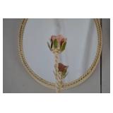 Pair of Vintage Floral Wall Mirrors with Rose Hooks
