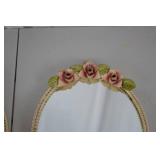 Pair of Vintage Floral Wall Mirrors with Rose Hooks