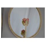 Pair of Vintage Floral Wall Mirrors with Rose Hooks
