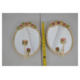 Pair of Vintage Floral Wall Mirrors with Rose Hooks