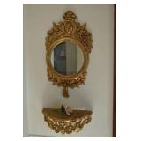 Ornate Gold Wall Mirror and Shelf Set