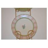 Pastel Rose Accent Plates with Gold Tone Wall Rack
