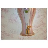 Vintage porcelain wall-mounted water dispenser and bowl, pink floral