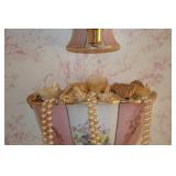 Vintage porcelain wall-mounted water dispenser and bowl, pink floral