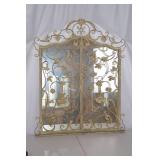 Large Ornate Metal and Glass Wall Mirror with Scrolled Frame