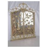 Large Ornate Metal and Glass Wall Mirror with Scrolled Frame