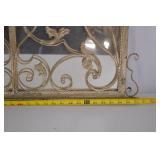 Large Ornate Metal and Glass Wall Mirror with Scrolled Frame
