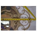 Large Ornate Metal and Glass Wall Mirror with Scrolled Frame