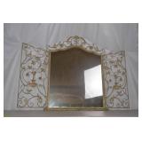 Large Ornate Metal and Glass Wall Mirror with Scrolled Frame