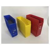Lot of 25 Multi-Colored Plastic Shelf Parts Bins / Organizers - Size 12" x 4" x 4"