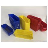 Lot of 25 Multi-Colored Plastic Shelf Parts Bins / Organizers - Size 12" x 4" x 4"