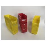 Lot of 25 Multi-Colored Plastic Shelf Parts Bins / Organizers - Size 12" x 4" x 4"