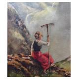 Vintage Landscape Oil On Canvas w/ Woman Signed Inez Pottsmith