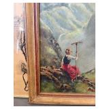 Vintage Landscape Oil On Canvas w/ Woman Signed Inez Pottsmith
