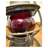Antique Railroad Lantern w/ Original Red Glass Globe