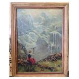 Vintage Landscape Oil On Canvas w/ Woman Signed Inez Pottsmith