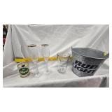 Bud Light Pail, Pearl Ale Can, SMS Champagne Glasses, Gettyburg Glass