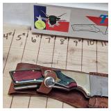 Texas Longhorn Knife 6" Blade with Wood Handle and Leather Sheath