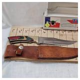 Texas Longhorn Knife 6" Blade with Wood Handle and Leather Sheath