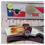 Texas Longhorn Knife 6" Blade with Bone Handle and Leather Sheath