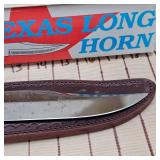 Texas Longhorn Knife 6" Blade with Bone Handle and Leather Sheath