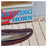 Texas Longhorn Knife 6" Blade with Bone Handle and Leather Sheath