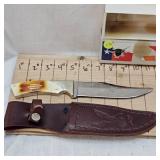 Texas Longhorn Knife 6" Blade with Bone Handle and Leather Sheath