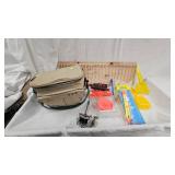 Ice Fishing Lot including Tackle/Lunch Tote, Bobbers, Rattle Wheel, Minnow Scoop, Etc