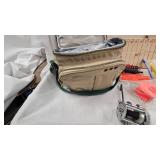 Ice Fishing Lot including Tackle/Lunch Tote, Bobbers, Rattle Wheel, Minnow Scoop, Etc