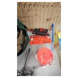 Ice Fishing Lot including Tackle/Lunch Tote, Bobbers, Rattle Wheel, Minnow Scoop, Etc