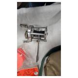 Ice Fishing Lot including Tackle/Lunch Tote, Bobbers, Rattle Wheel, Minnow Scoop, Etc