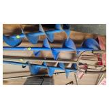 4 hand augers and homemade Spear with Conduit handle