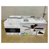 Mainstays 52 inch Flush Mount Indoor Ceiling Fan with Light Kit, Black, 5 Blades,, Reverse Airflow