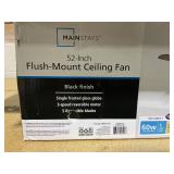 Mainstays 52 inch Flush Mount Indoor Ceiling Fan with Light Kit, Black, 5 Blades,, Reverse Airflow