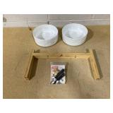 Elevated Ceramic Dog Bowls, 8.3" Dog Dishes with Stand, Elevated Food & Water Bowls for Large Breed Dogs, 2 Non-Slip Feeding Bowls, Microwave Safe (Double Bowls + Stand - White, 8 inch)