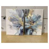 2Pcs Neutral Abstract Floral Canvas Wall Art Luxurious Light Blue Grey And Gold Flower Painting Pictures Wall Decor Poster Print Artwork for Living Room Bedroom Bathroom Home Decoration 24L
