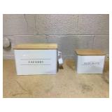 Laundry room storage containers with bamboo lids