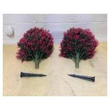 Artificial Rose Topiary Trees, 17 Inch UV-Resistant Red Flowers, Set of 2 with Ground Stakes
