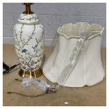 Flower Bird Ceramic Table Lamp, Rustic Vintage White 26.7" Tall Coastal Bedside lamp, Ceramic Lamp Body with Fabric Tapered Drum Shade for Living Room Bedroom House Bedside Nightstand Home