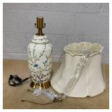 Flower Bird Ceramic Table Lamp, Rustic Vintage White 26.7" Tall Coastal Bedside lamp, Ceramic Lamp Body with Fabric Tapered Drum Shade for Living Room Bedroom House Bedside Nightstand Home