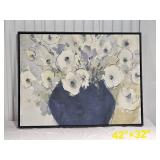 White Blossom Study Fabric Print in Floating Frame