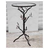 Bird in Branch Metal Glass Topped Side Table