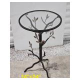 Bird in Branch Metal Glass Topped Side Table