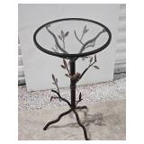 Bird in Branch Metal Glass Topped Side Table