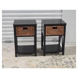 Modern Side Table Pair with Basket Drawer Insert