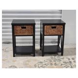 Modern Side Table Pair with Basket Drawer Insert